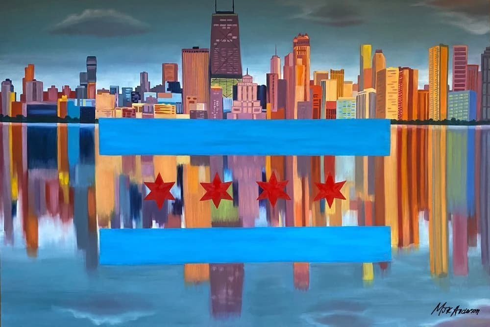 Chicago Skyline With Flag